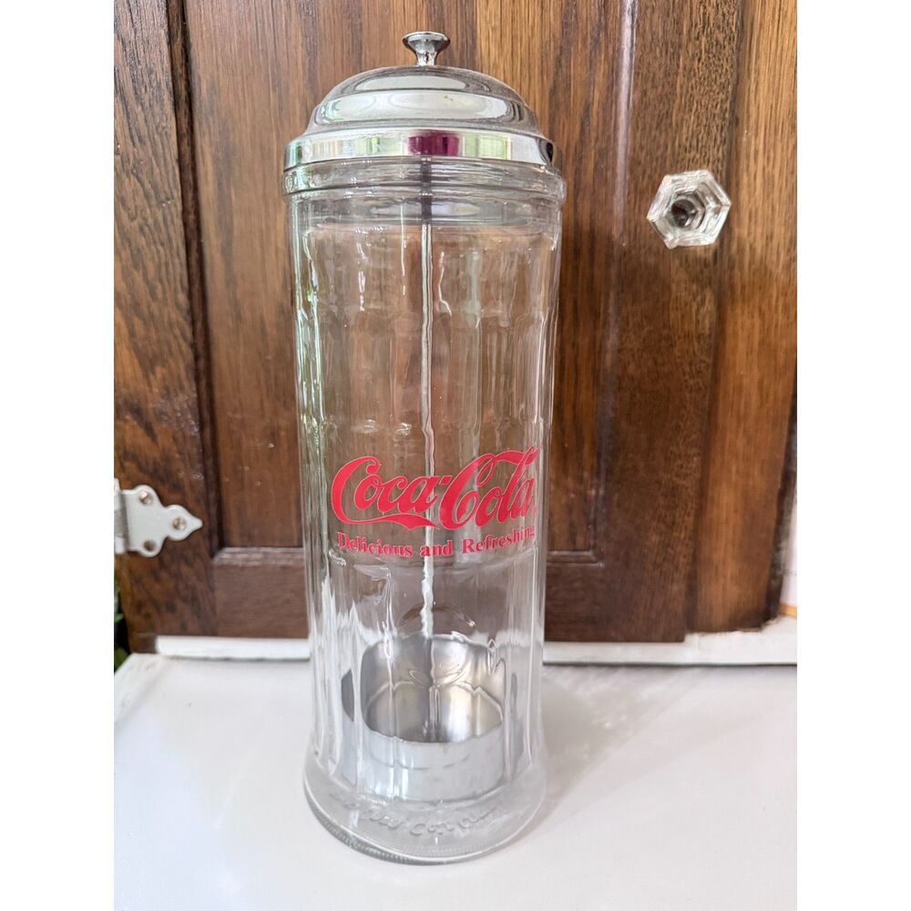 Vintage Coca-Cola Glass Straw Dispenser Soda Fountain Counter Display